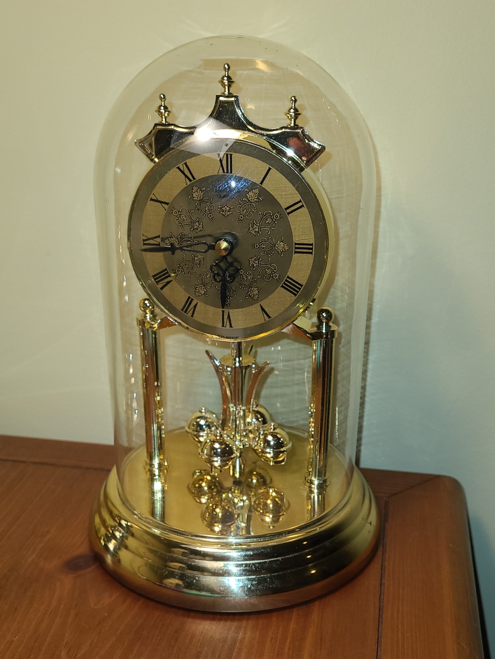 West German Mantel Clock with Glass Dome - Non-functioning